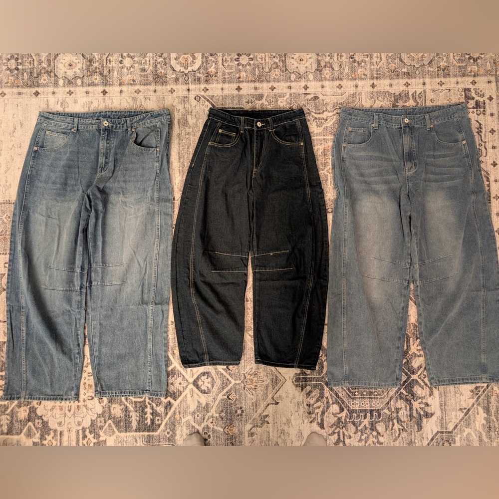 Greaidia mid-rise barrel jeans wide-leg cropped y2k jeans NWT 2 colors to choose - Picture 8 of 9